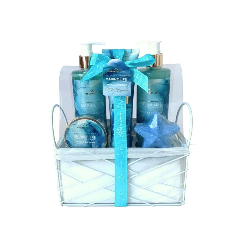 Set de Baño Marine Life Vainilla & Romero Canasta 6 unid
