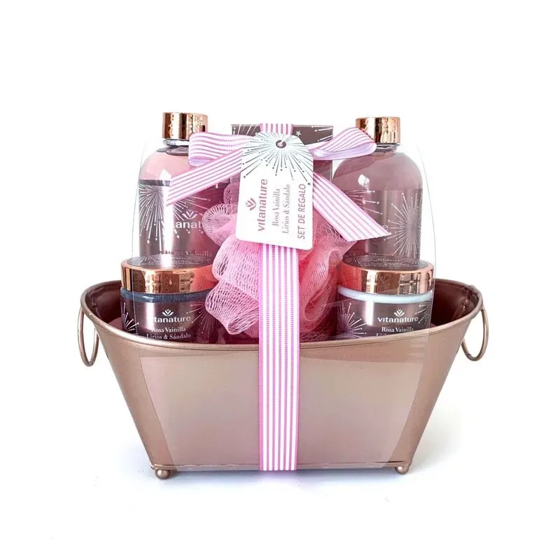 VITA BASKET/SET ROSASet de Baño Rosa, Vainilla, Lirios & Sándalo Canasta 5 unid