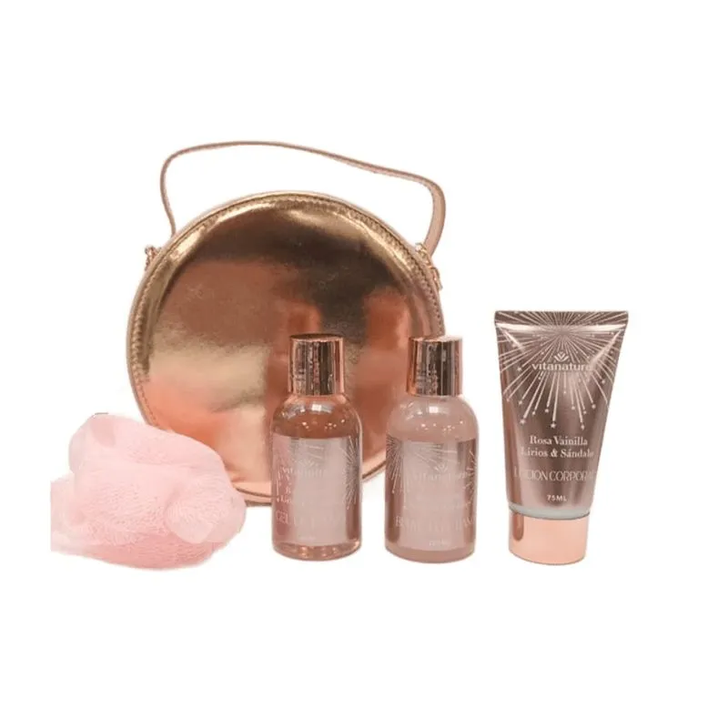 Set de Baño Rosa, Vainilla, Lirios & Sándalo Cartera 4 unid