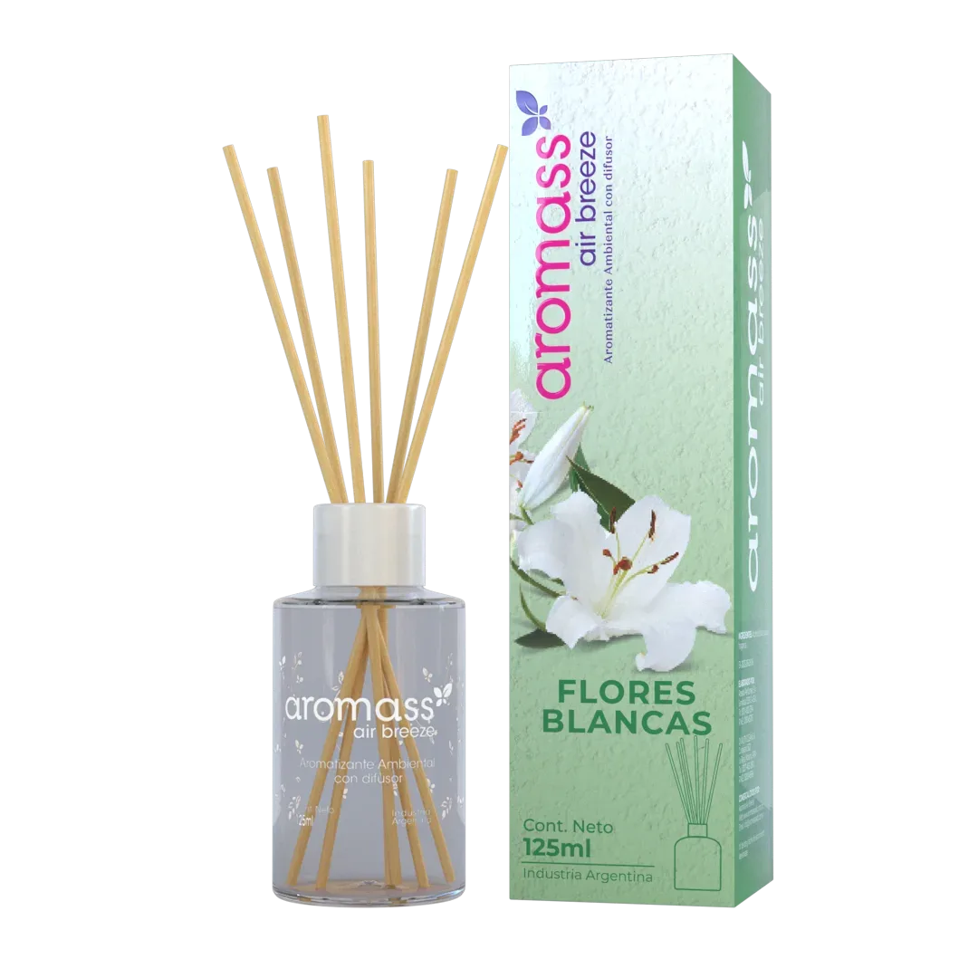 GRUPO AROMASS -  DIFUSOR C/VARILLAS DE RATTAN FLORES BLANCAS 125 ML